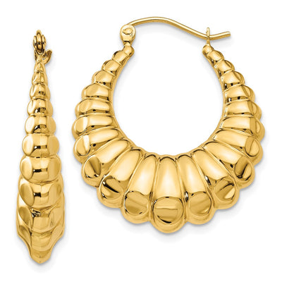 14K Polished Scalloped Hollow Hoop Earrings