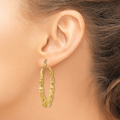 14K Polished Bamboo Hoop Earrings, 27.5 x 3.75mm