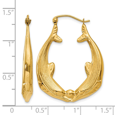 14K Polished Dolphin Hoop Earrings, 33 x 4.5mm