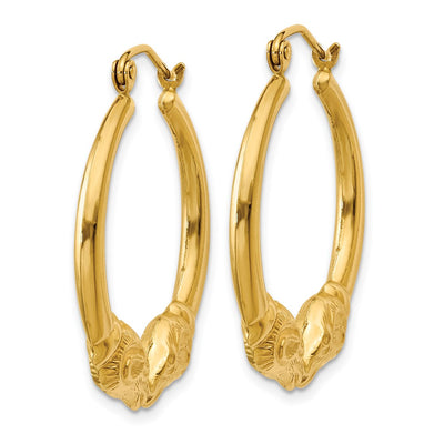 14K Polished Ram Hoop Earrings, 29 x 3.75mm