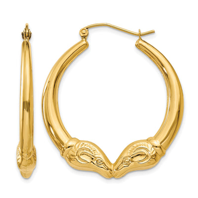 14K Polished Ram Hoop Earrings, 35.75 x 5mm