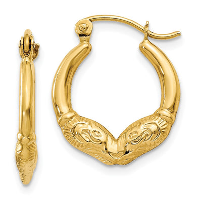 14K Ram Head Hoop Earrings