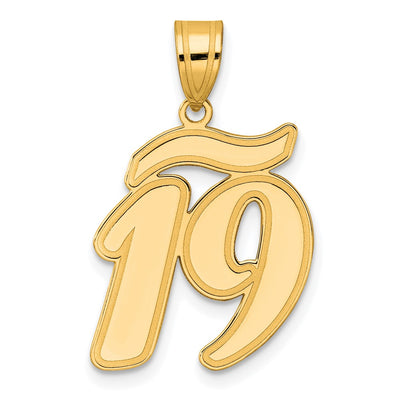 14K Brushed Border Script Number 19 Pendant