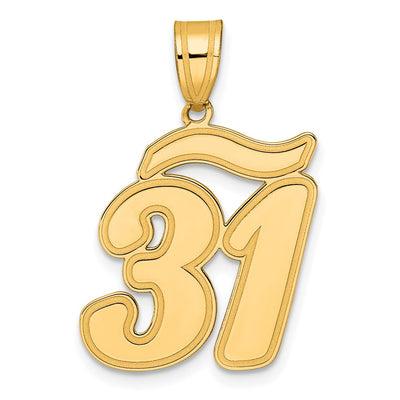 14K Brushed Border Script Number 31 Pendant