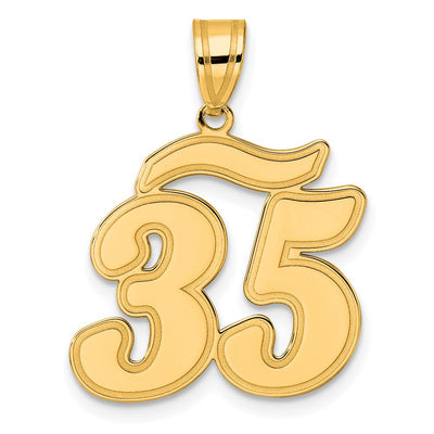 14K Brushed Border Script Number 35 Pendant