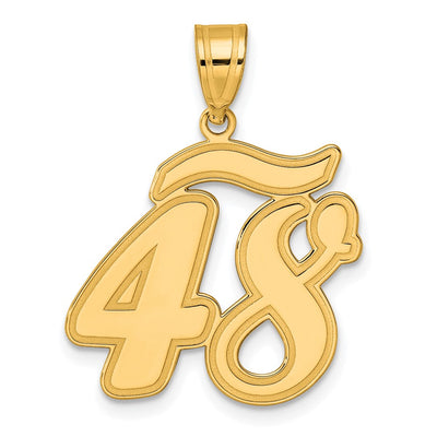 14K Brushed Border Script Number 48 Pendant