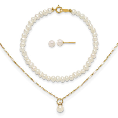14K Madi K White FWC Pearl 15 Necklace, Earrings & 5.5 Bracelet 3pc Set