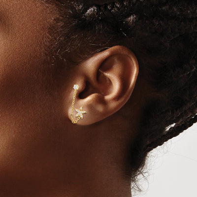 14K Madi K CZ Double Post w/Chain Starfish Earring