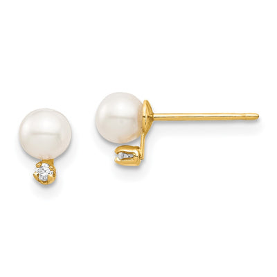 14K Madi K White Round Freshwater Cultured Pearls and CZ Post Earrings