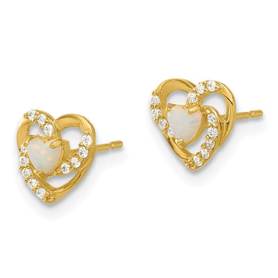 14K Madi K Polished Created Opal and CZ Heart Post Earrings