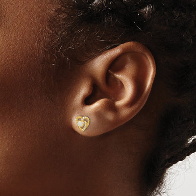 14K Madi K Polished Created Opal and CZ Heart Post Earrings