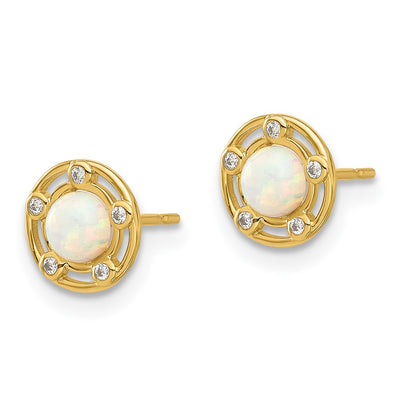 14K Madi K Polished Created Opal and CZ Post Earrings
