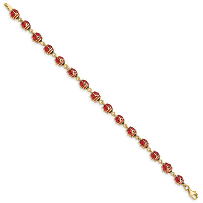 14K Red and Black Enamel and Resin Ladybug Bracelet