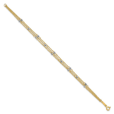 14K Two-Tone Triple Strand Beaded Bracelet