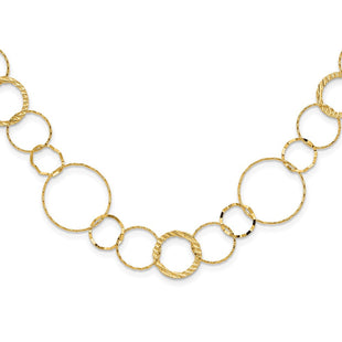 14K Polished Diamond-cut and Textured Circles Necklace (Style SF1668-18)