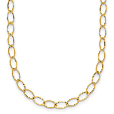 14K Polished Fancy Oval Link Necklace, 18 x 4mm