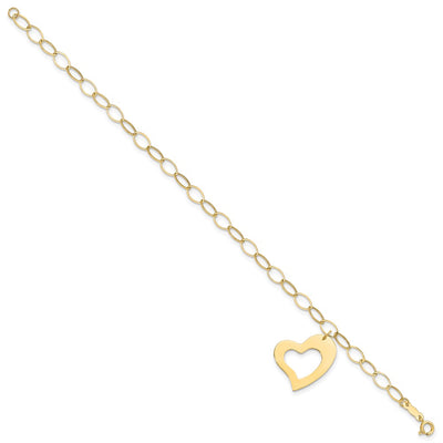 14K Polished Cut-out Dangle Heart Bracelet
