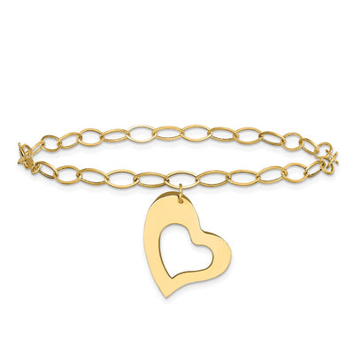 14K Polished Cut-out Dangle Heart Bracelet
