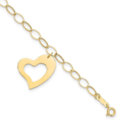 14K Polished Cut-out Dangle Heart Bracelet