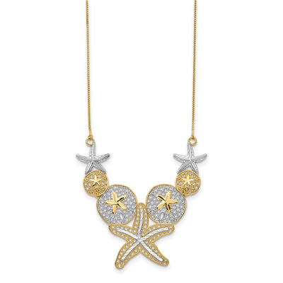 14K with White Rhodium Diamond-cut Starfish and Sand Dollar Necklace