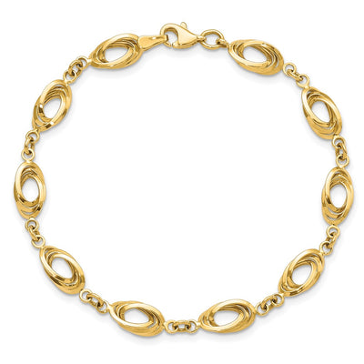 14K Polished Fancy Oval Link Bracelet, 7.5 x 8mm