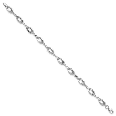 14K White Gold Polished Fancy Oval Link Bracelet, 7.5 x 8mm