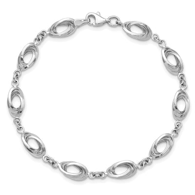 14K White Gold Polished Fancy Oval Link Bracelet, 7.5 x 8mm