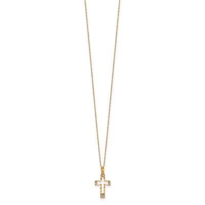 14K Polished Diamond-cut CZ Cross Pendant Necklace