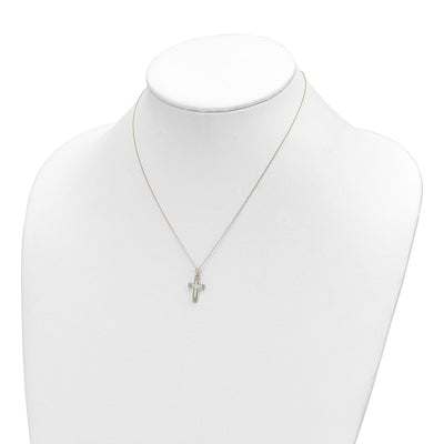 14K Polished Diamond-cut CZ Cross Pendant Necklace