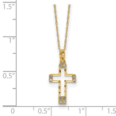 14K Polished Diamond-cut CZ Cross Pendant Necklace