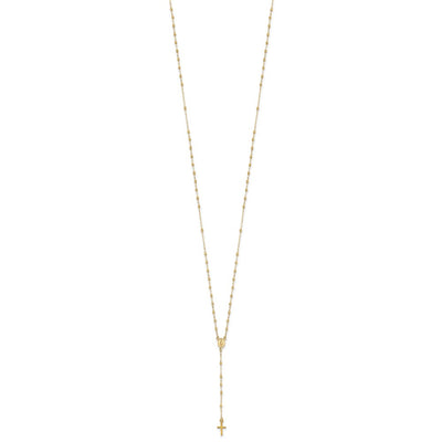 14K Polished Cross and Miraculous Medal with Diamond-cut Beads Rosary Necklace Plus Extender