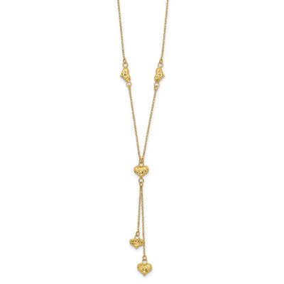 14K Polished Diamond-cut Puffed Hearts Lariat Necklace Plus Extender