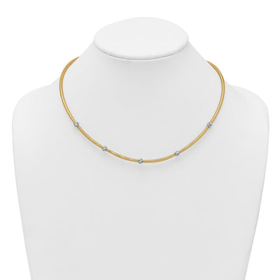 14K Polished with Rhodium 5-Station Diamond-cut Beads Flexible Mesh Necklace