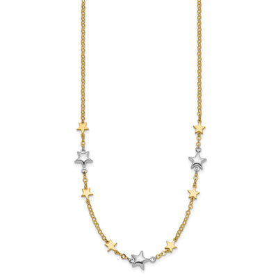 14K Two-Tone Polished Puffed and Flat Stars Necklace Plus Extender