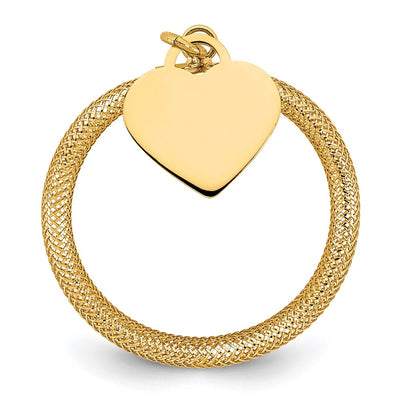 14K Woven Mesh with Polished Heart Charm Stretch Ring