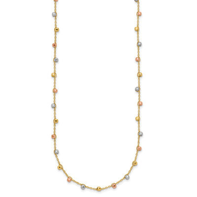 14K Tri-color Polished Diamond-cut Fancy Beaded Necklace
