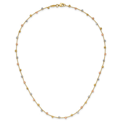14K Tri-color Polished Diamond-cut Fancy Beaded Necklace