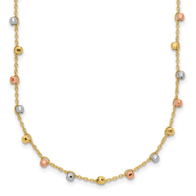 14K Tri-color Polished Diamond-cut Fancy Beaded Necklace