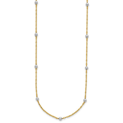 14K Two-tone Polished Bead Fancy Station Necklace