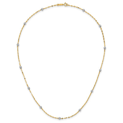 14K Two-tone Polished Bead Fancy Station Necklace