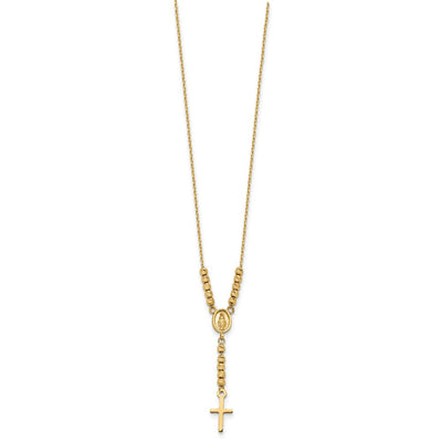 14K Polished Miraculous Medal and Cross with Diamond-cut Beads Y-Necklace
