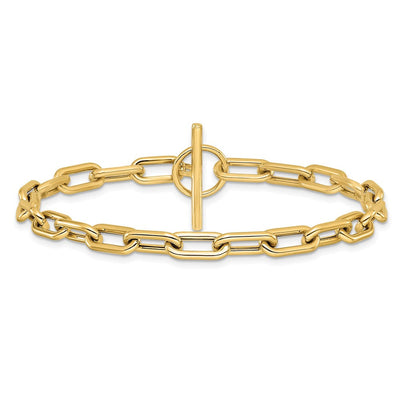 14K Polished Fancy Oval Cable Link Toggle Necklace