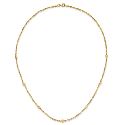 14K Mirror Beads and Diamond-cut Rope Chain 5-Station Necklace