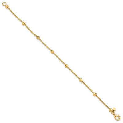 14K Polished Diamond-cut Beads and Mesh Chain, 17 x 4mm