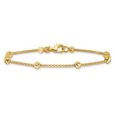 14K Polished Diamond-cut Beads and Mesh Chain, 17 x 4mm