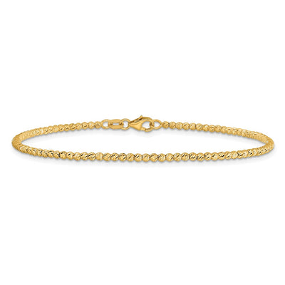 14K Polished and Diamond-cut Round Beaded Bracelet