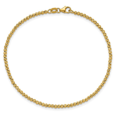 14K Polished and Diamond-cut Round Beaded Bracelet