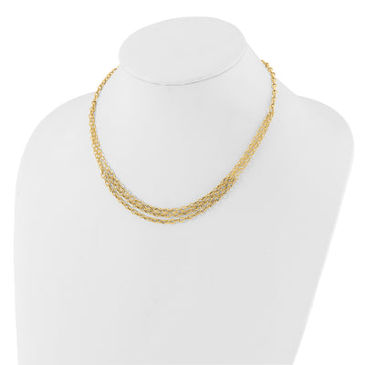 14K Polished and Textured Fancy Cable with 3-Strand Center Necklace Plus Extender