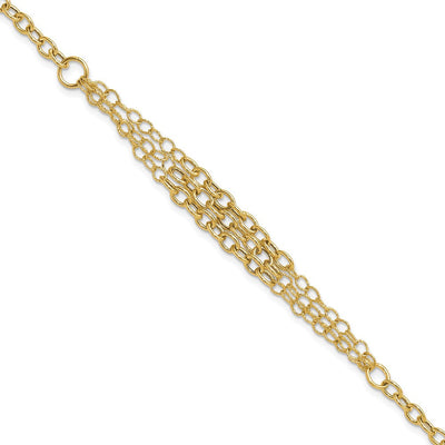 14K Polished and Textured Fancy Cable with 3-Strand Center Necklace Plus Extender