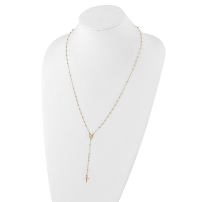 14K Polished Cross and Miraculous Medal Beaded Rosary